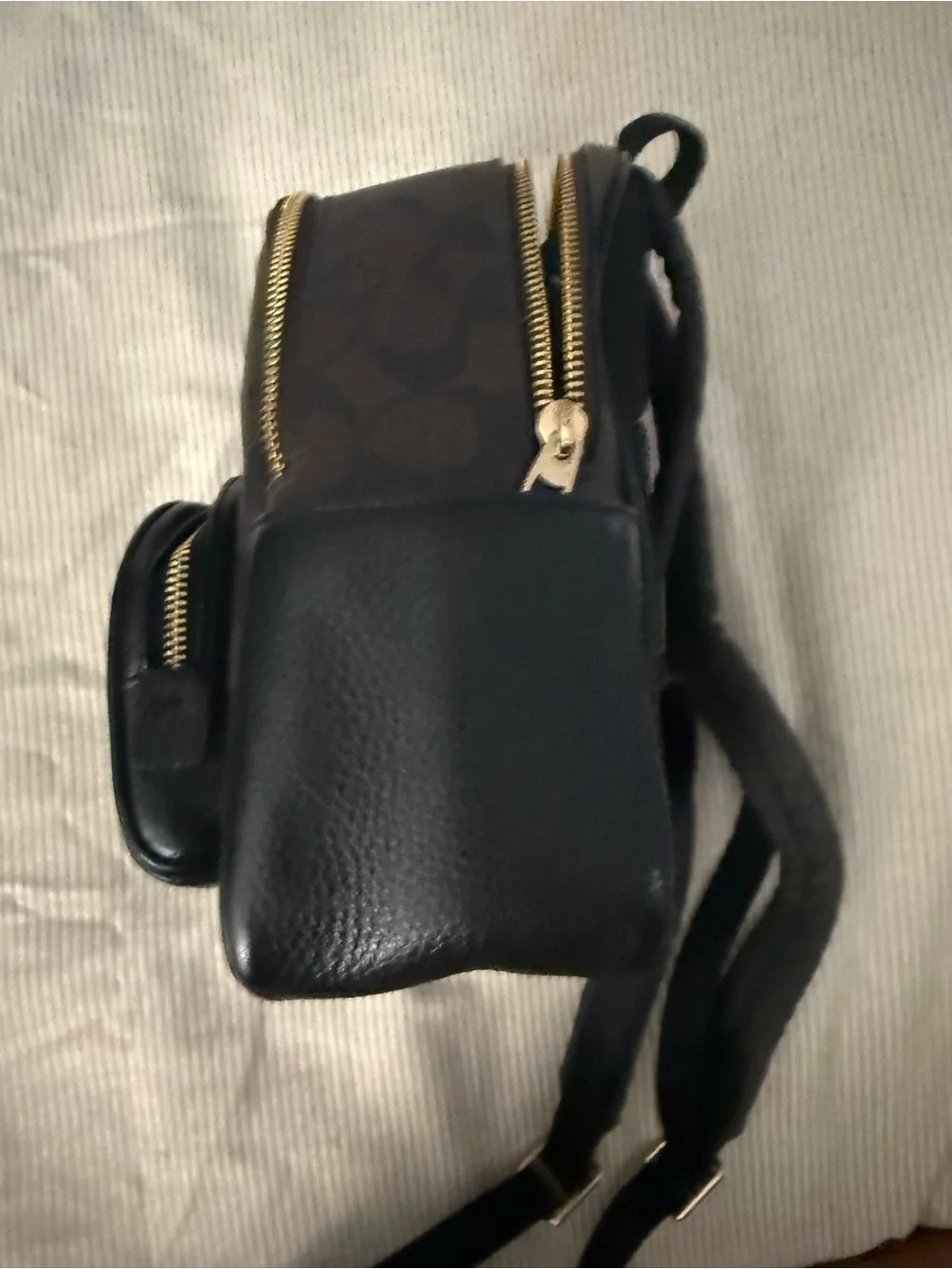 Coach Mini Backpack in Brown Signature and Black Leather